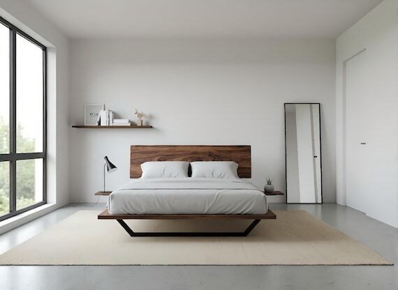 Mid Century Modern Solid Platform Bed - Organ...