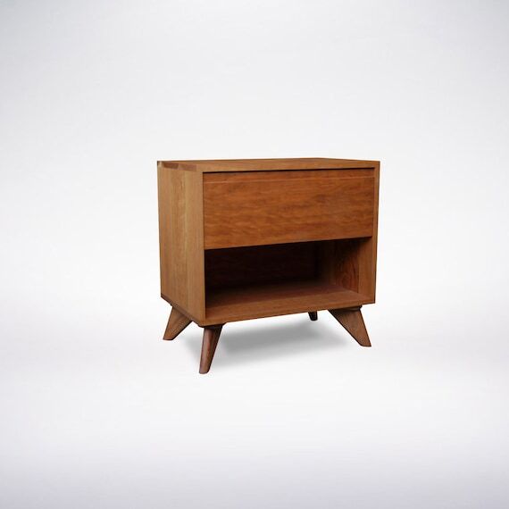 Midcentury Modern Wood Cube Side Table: Solid...