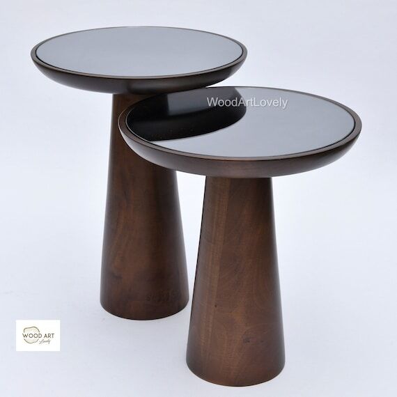 Handmade Mushroom Side Table: Dark Walnut Woo...