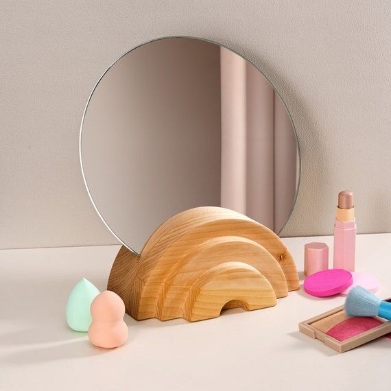 Handcrafted Solid Wood Makeup Mirror: Natural...
