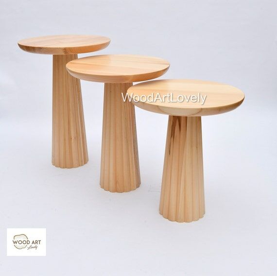 Handmade Linden Wood Side Table: Natural Bana...