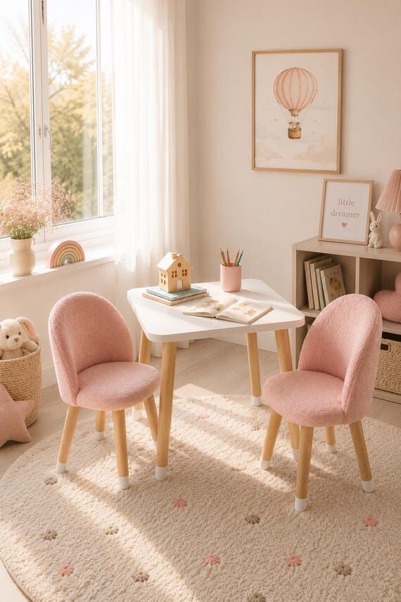 Pink Soft Kids Armchair and Table, Toddler Ta...