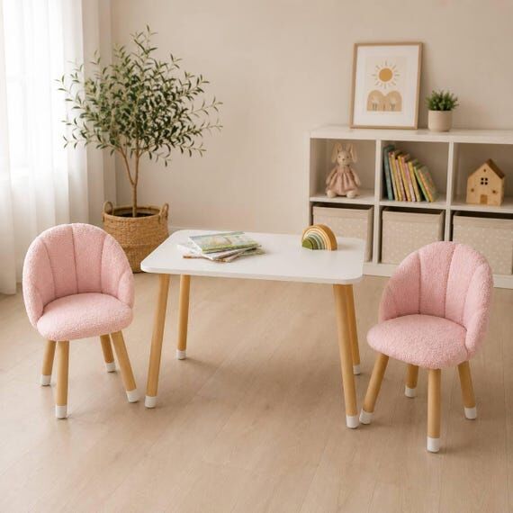 Montessori Kids Table and Chairs set, Pink Ki...