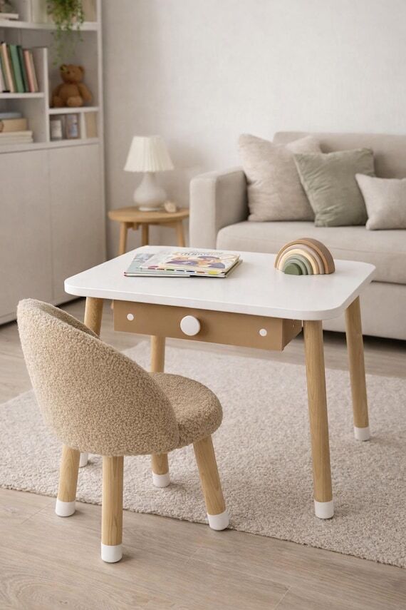 Wooden table and chair set, kids activity tab...