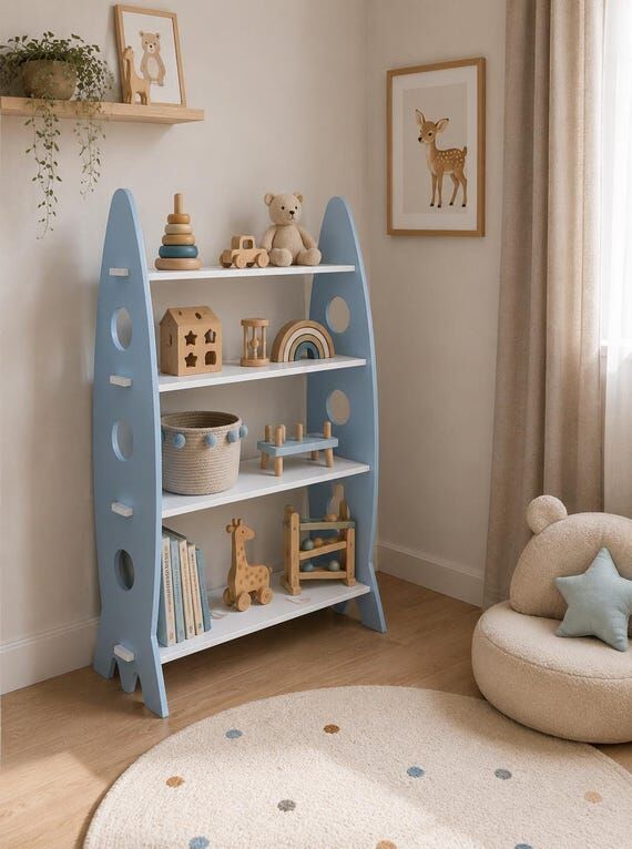 Blue Rocket Montessori Toy Shelf, Wooden Toy ...