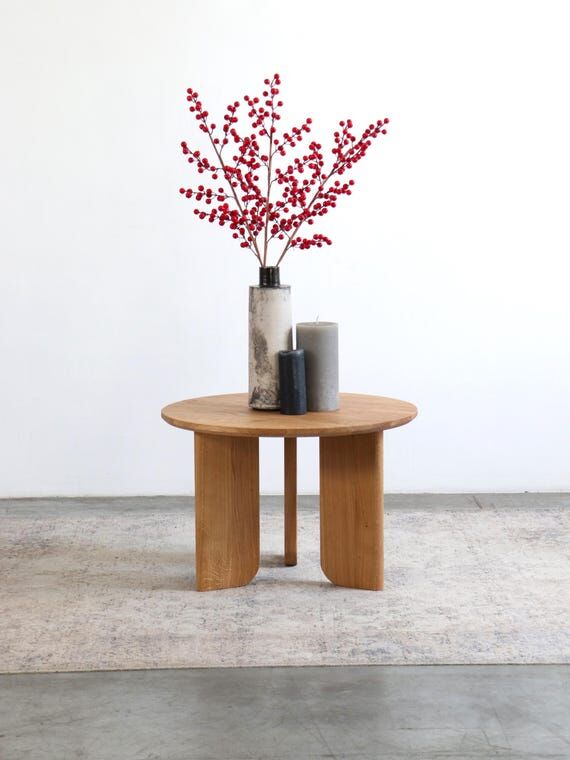 Solid Oak OMISH Round Coffee Table: Mid-Centu...