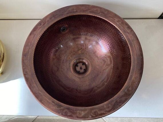 Unlacquered Solid Copper Sink - Oval Vessel S...