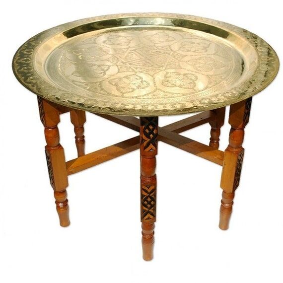 Handmade Moroccan 17" Round Brass Tray T...