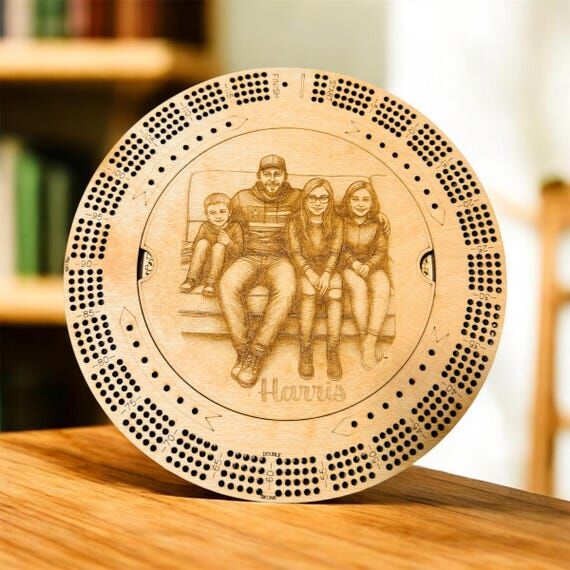 Personalized Round Cribbage Board with Peg St...