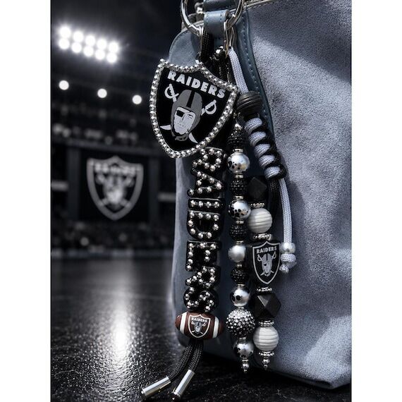 Raiders Purse Charm | Black & Silver Football...