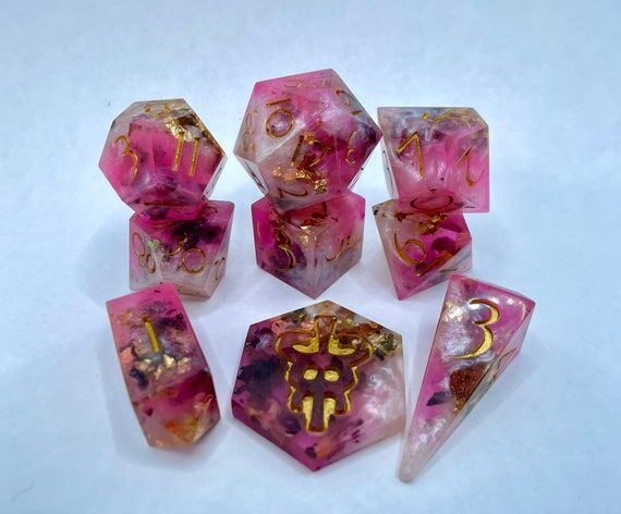 Pink Rose Gold- 9 piece set of polyhedral dic...