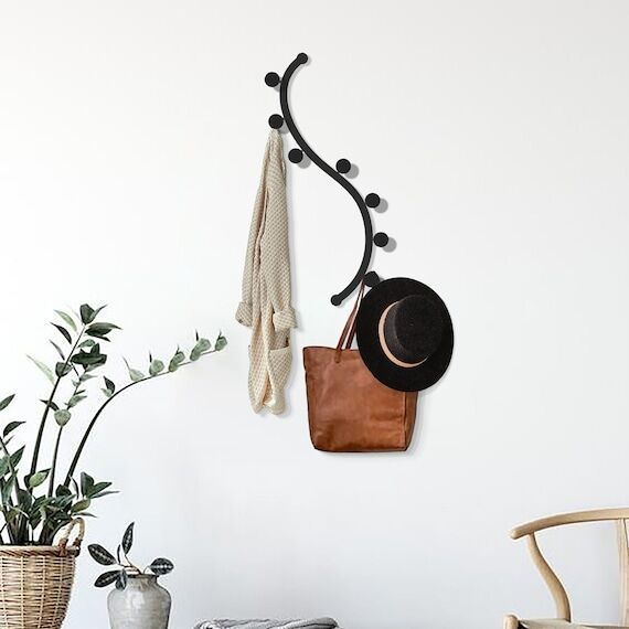 Modern Black Metal Coat Rack: Minimalist Wall...