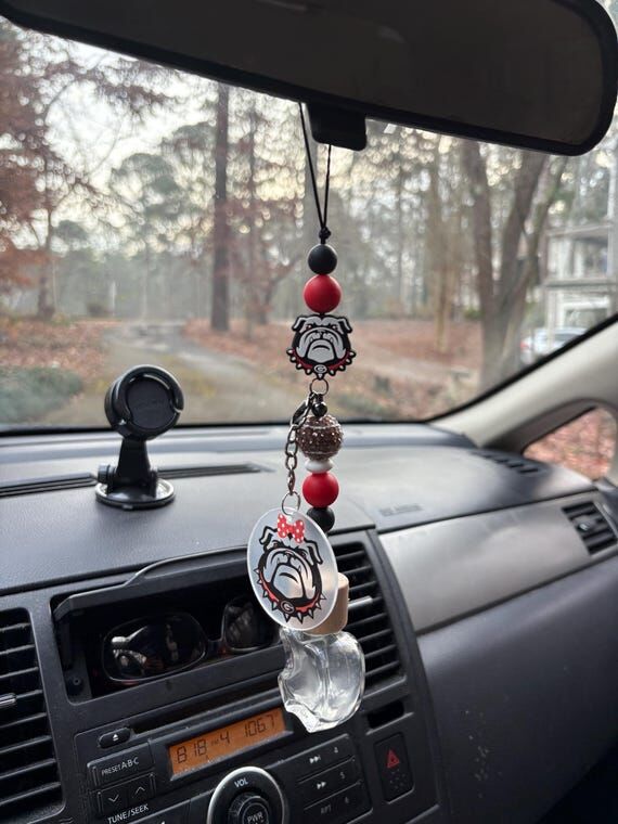 Bulldog Car Diffuser Charm | Red & Black Bead...