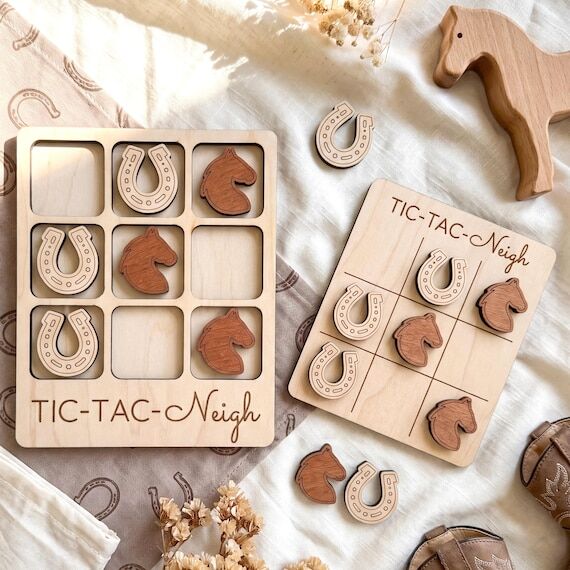 Handcrafted Wood Horse Tic Tac Toe Game: Eque...