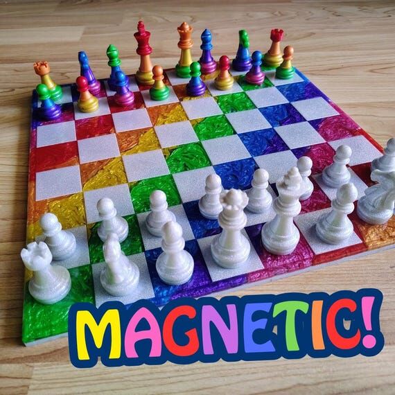 Magnetic Rainbow Resin Chess Set – Handmade...