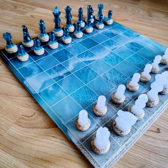 12-Inch Beach Resin Chess & Checkers Set – ...