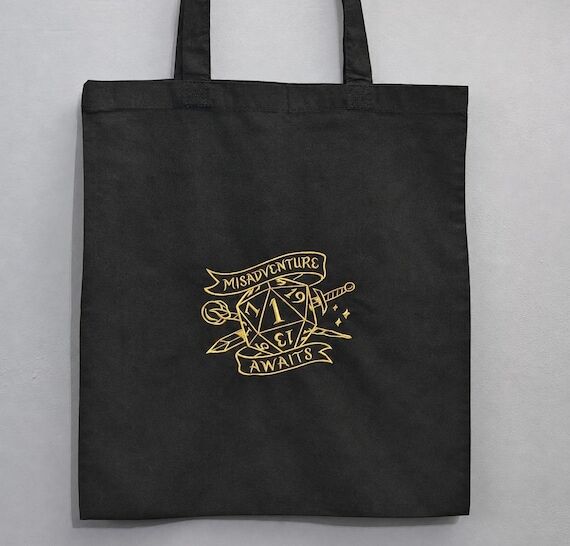 Dnd Gaming Tote Bag, Embroidered Dice Gift fo...