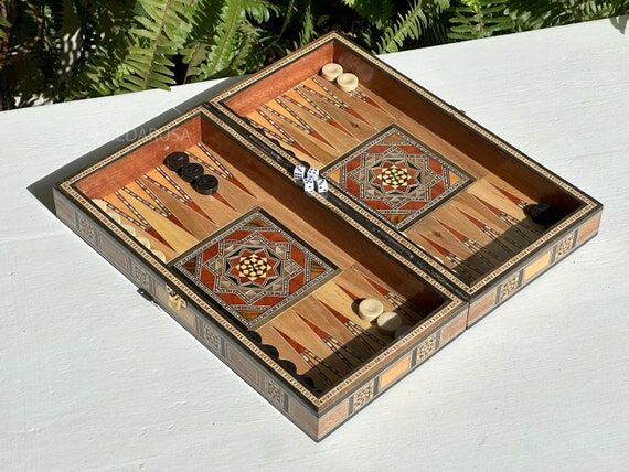 Lebanese Backgammon and Chess Set: Pearl Inla...