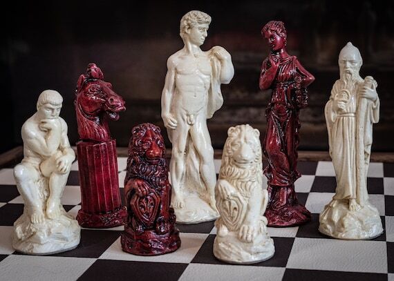 Unique Chess Set Museum Decor Classical Sculp...