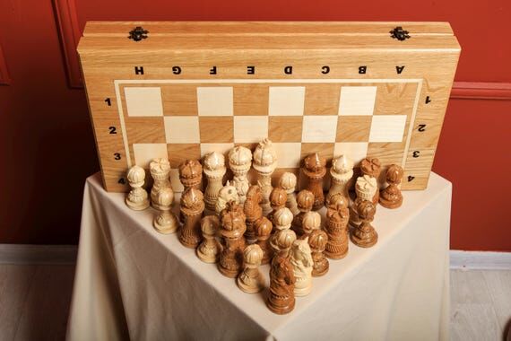 Artisan Oak and Ash Chess Board, Portable Fol...
