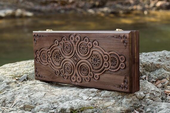 Luxury Walnut Backgammon Set, Handmade Wooden...