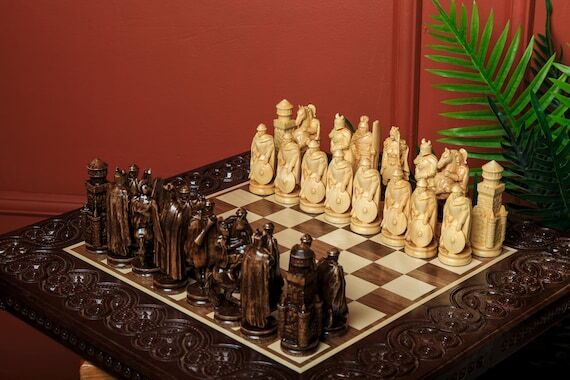 Luxury Medieval Hand-Carved Chessmen, Collect...