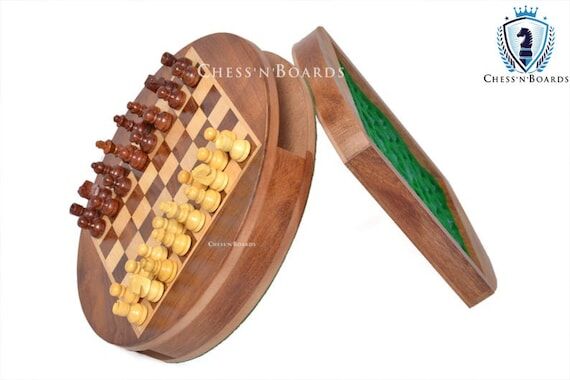 Magnetic Sheesham Wood Chess Set: Round Ebony...