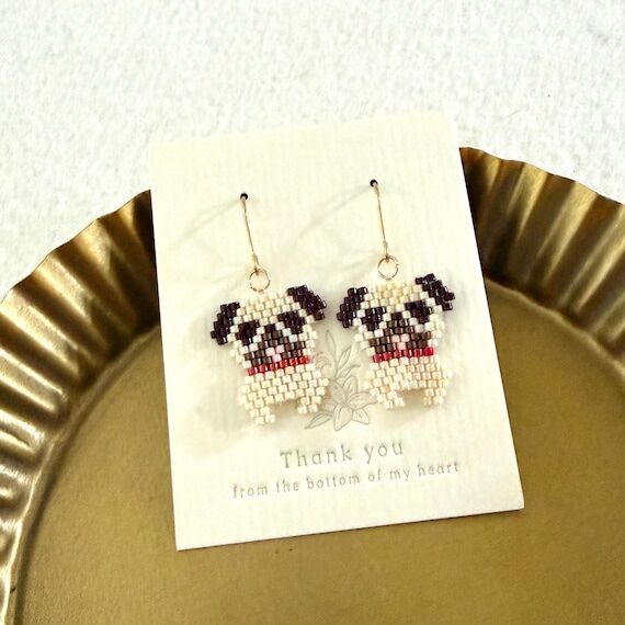 Pug Beaded Earrings - Handmade Dog Lover Jewe...