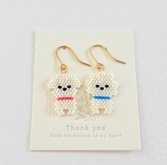 Bichon Frise Beaded Earrings - Handmade Dog L...