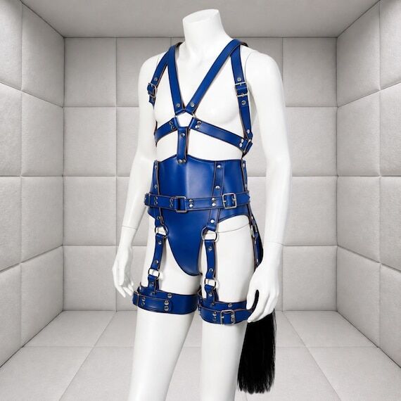 Cowhide Leather Pony Play Harness Set, Full B...