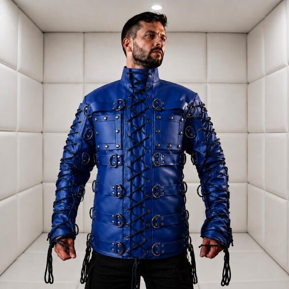 Men Black Leather Straitjacket, Gothic Restra...