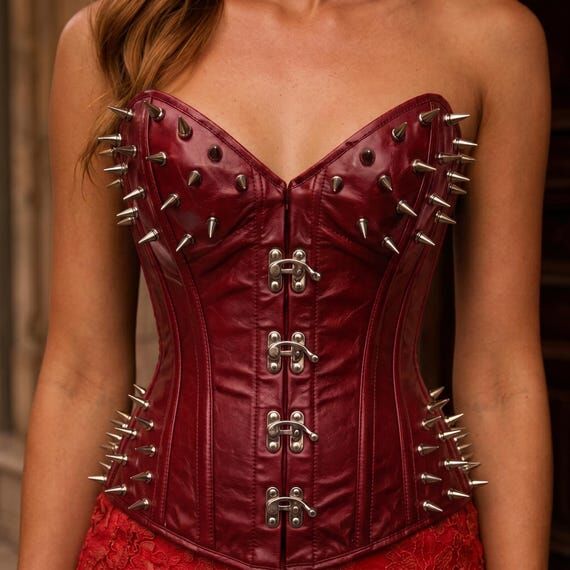 Handmade Spiked Cowhide Leather Overbust Cors...