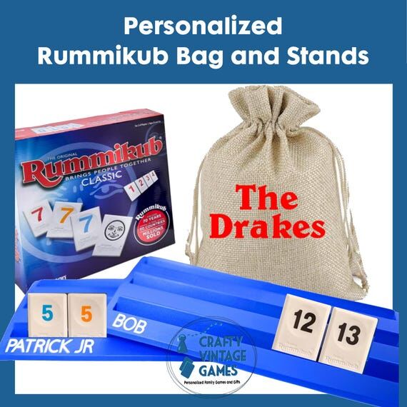 Personalized Rummi bag and stand set, custom ...