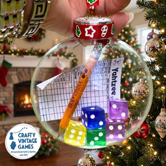 Upcycled dice Game Ornament, yardzee dice gam...
