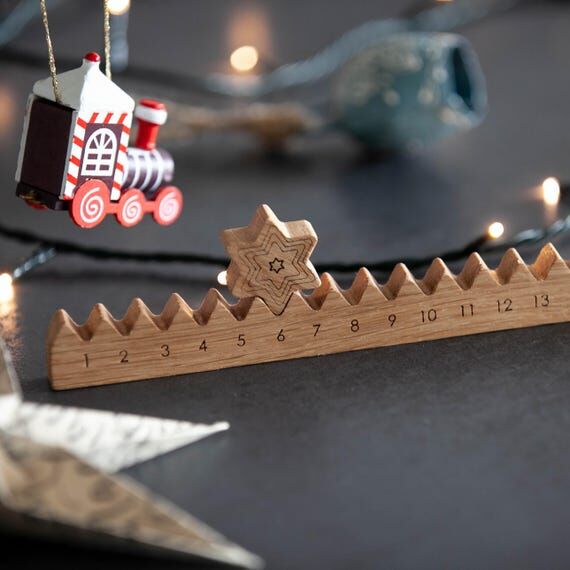 Wooden oak Advent Calendar with Star, Minimal...