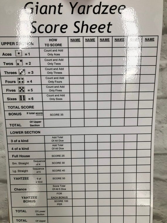 Giant Yardzee Score Sheet with Dry Erase Pen ...