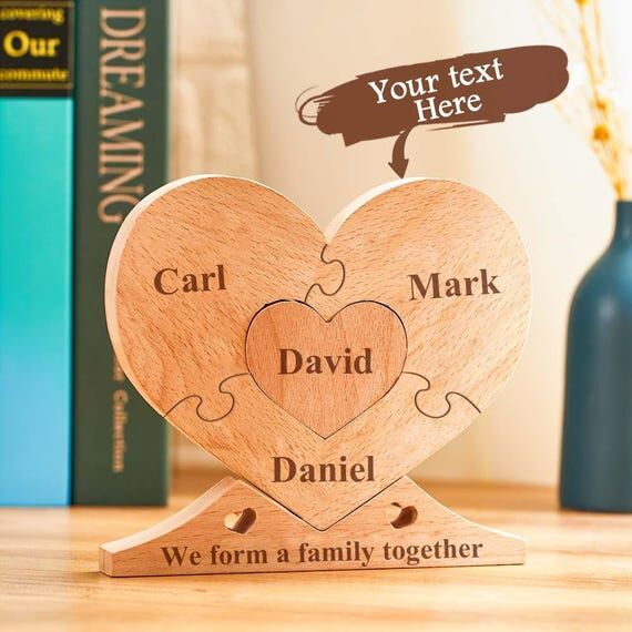 Engraved Wooden Name Heart Puzzle: Personaliz...