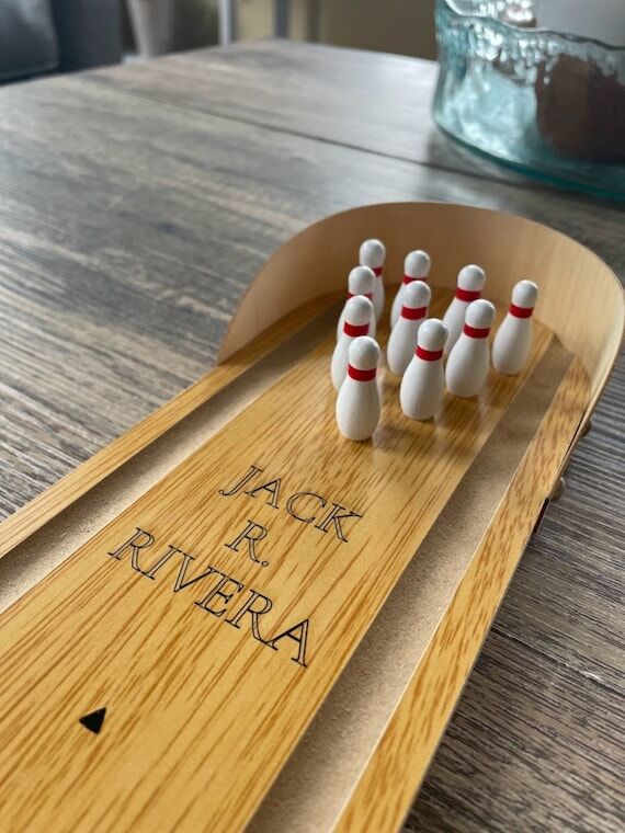 Personalized Desktop Bowling Game: Wooden Des...