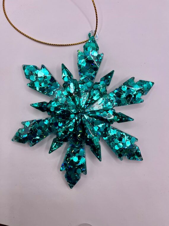 Snowflake Christmas ornament Teal with gold...