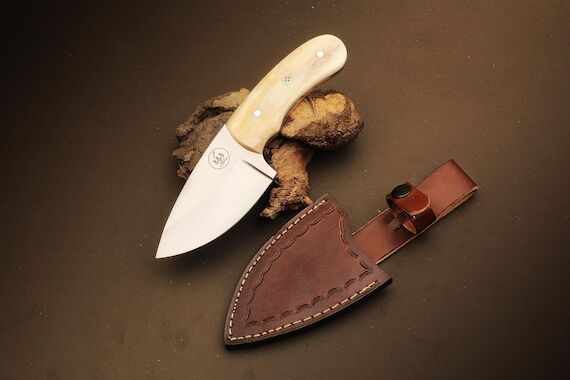 Bone Handle Skinner Knife with Leather Sheath...
