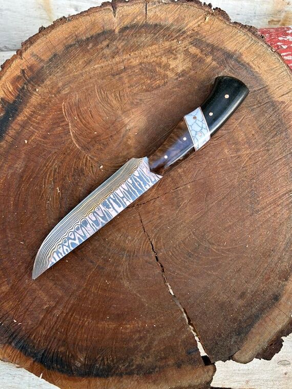 Handmade Copper Damascus Chef Knife, Marbel R...