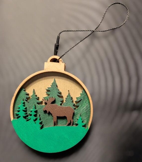 3D Layered Moose Ornament, handmade in Maine,...