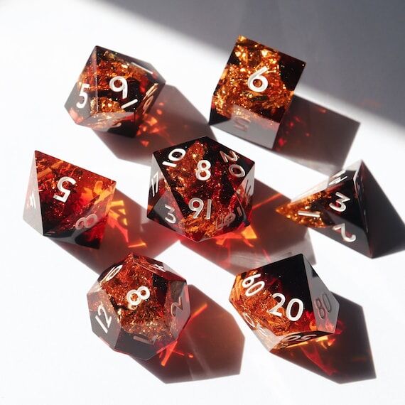Fireheart - red and black gold dice, fire dic...