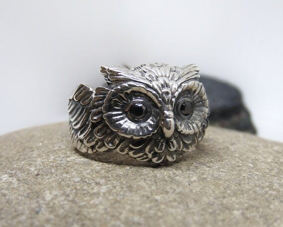 Silver Cute Owl Ring, Bird jewelry, Night owl...