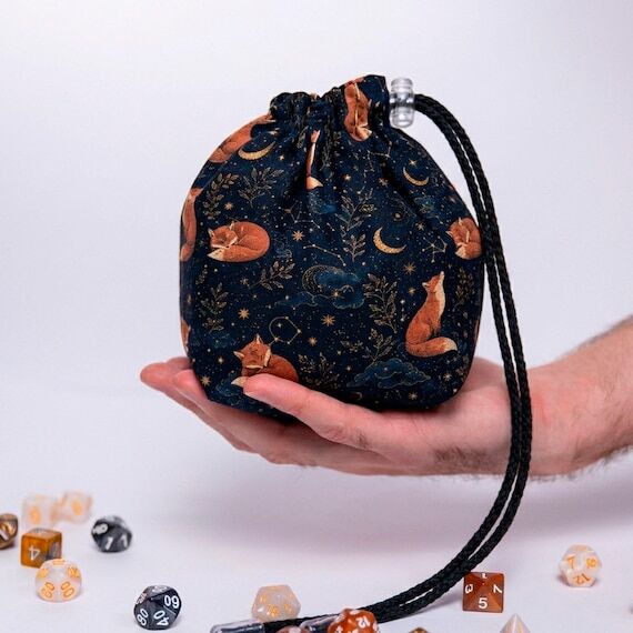 Fox dice bag with pockets, Personalized DnD d...