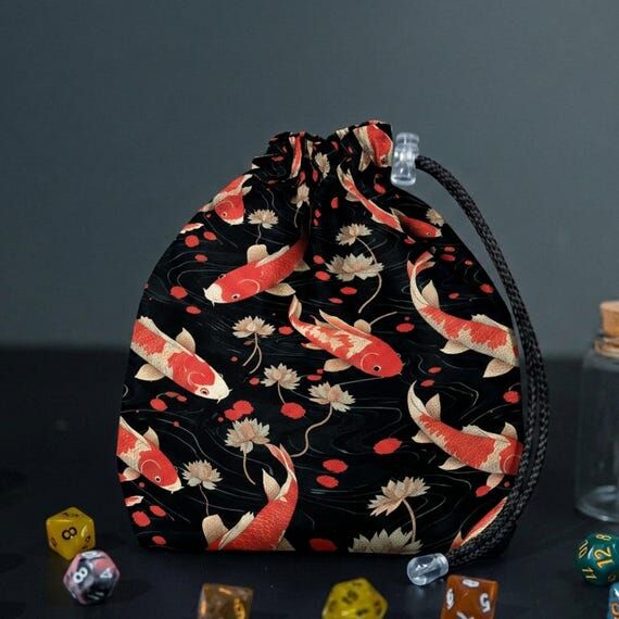 Koi fish dice bag, gift for tabletop rpg play...