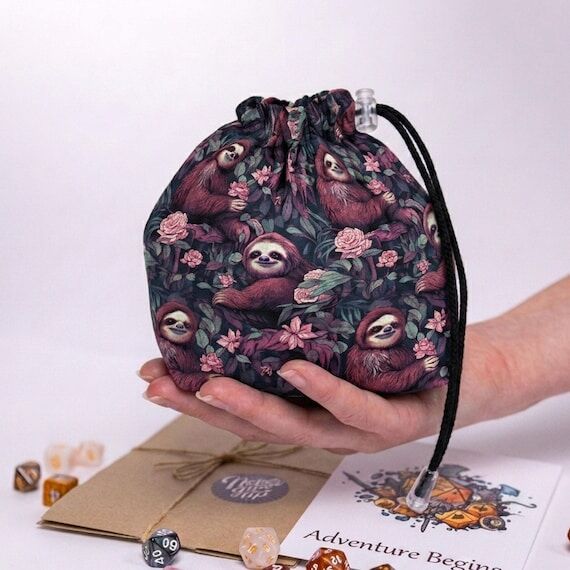 Sloth dice bag, cute animal pouch for game ni...