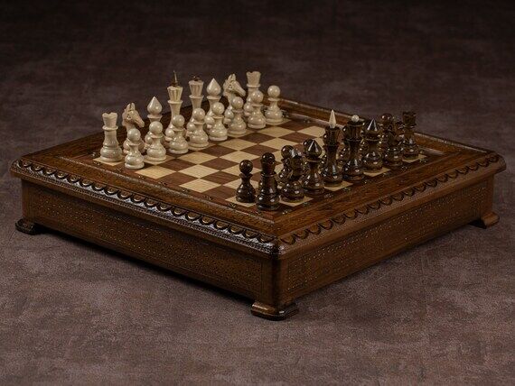 Handmade Wooden Chess Set with Storage, Beech...
