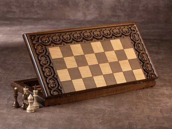 Handmade Wooden Folding Chess Set: Custom Eng...
