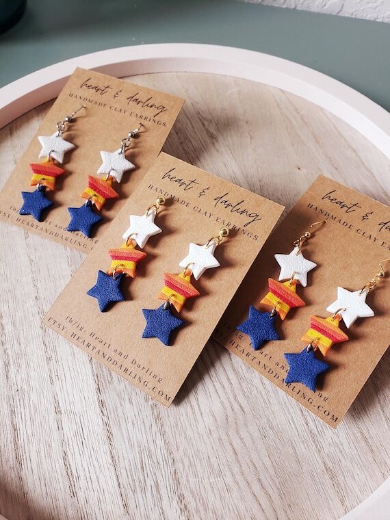 Houston Baseball Earrings, Orange and Navy Ba...